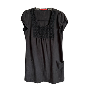 Brown Wool Blend Embellished Neckline Lagenlook Shift Dress Women's 42 Large